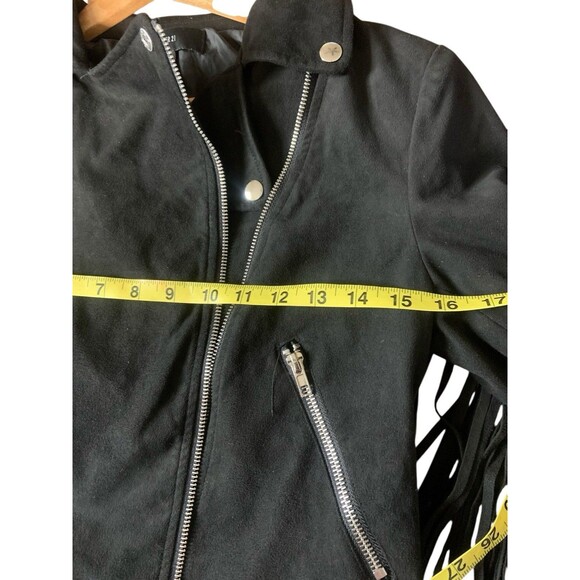 Forever 21 Y2K Western Fringe Zipper Jacket Faux Suede, Size M, Black - Picture 7 of 9